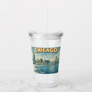 Chicago citysiluett och Lake Michigan på vintern Take Away Mugg