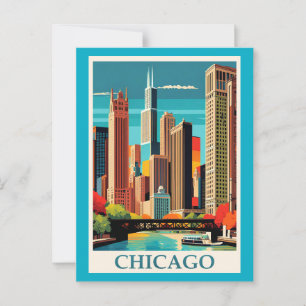 Chicago Colorful Cityscape Vykort