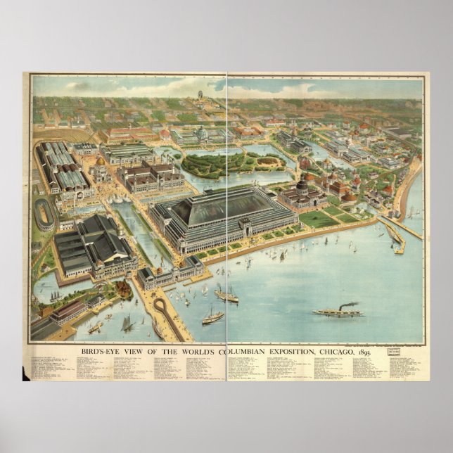 Chicago Columbian Exhibit 1893 Panoramic Karta Poster (Framsidan)