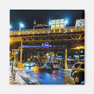 Chicago CTA Blue Line på natten Magnet