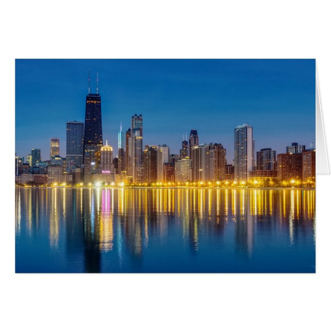 Chicago Dawn Cityscape Greeting Card OBS Kort (Framsidan Horizontal)