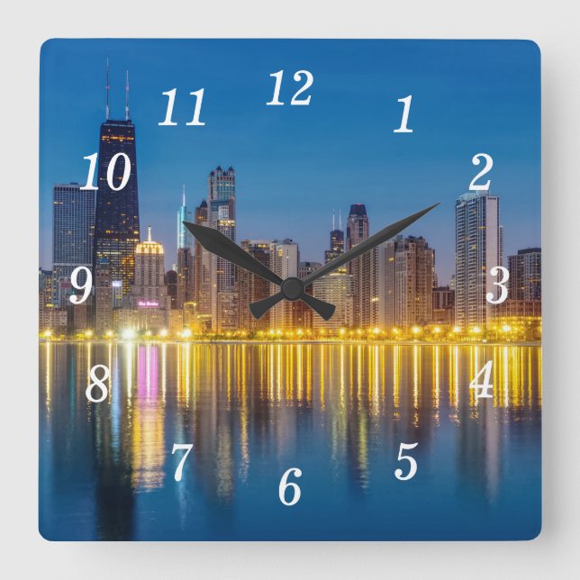 Chicago Dawn Cityscape Wall Clock Fyrkantig Klocka (Framsida)