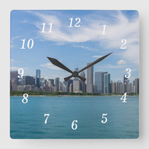 Chicago Day Cityscape Wall Clock Fyrkantig Klocka