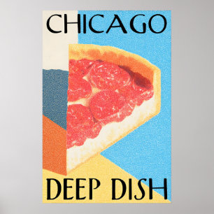 Chicago Deep Dish Affisch Retro Pizza Konsttryck –