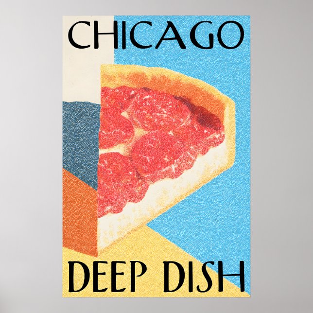 Chicago Deep Dish Affisch Retro Pizza Konsttryck – (Framsidan)