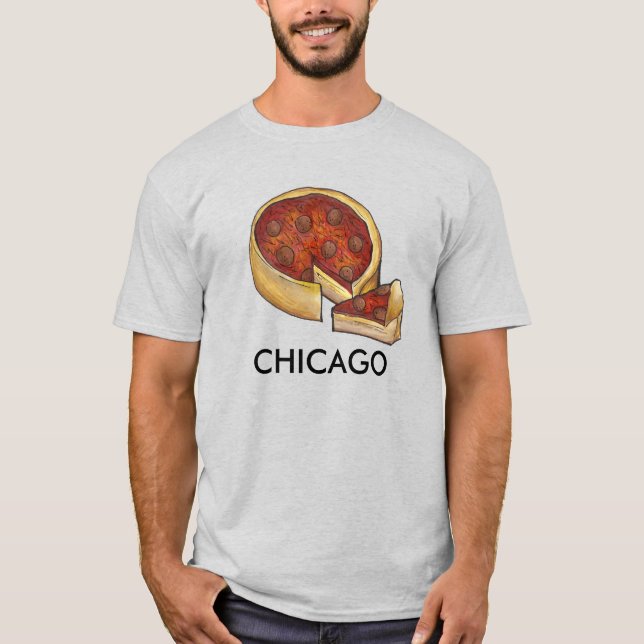 Chicago Deep Dish Pepperoni Pizza Paj Slice Food Tee (Framsida)