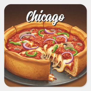 Chicago Deep Dish Pizza Fyrkantigt Klistermärke