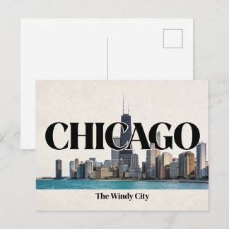 Chicago Den Blåsiga Staden Vintage Reseskickkort Vykort