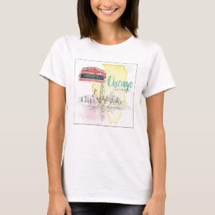 Chicago den Illinois   vattenfärgen skissar T Shirt