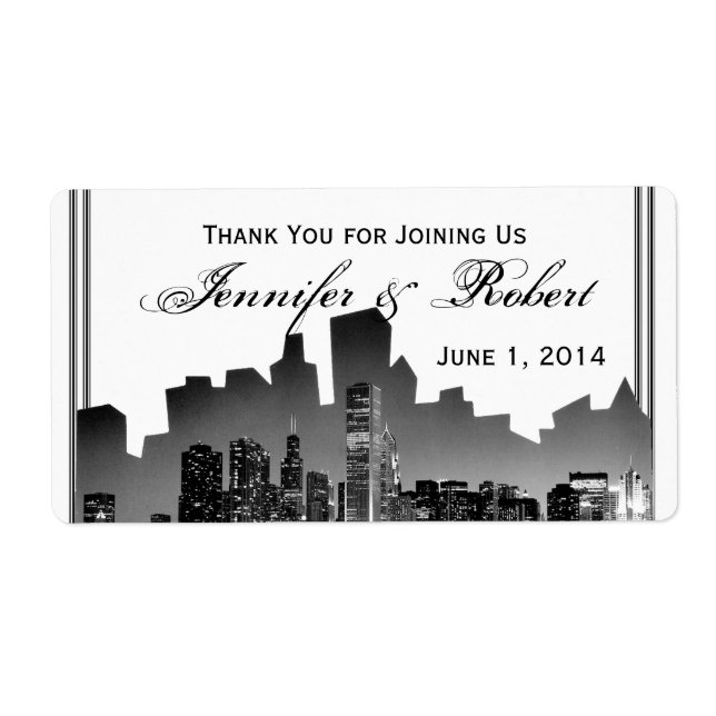 Chicago Destination Wedding Vattenflaska Label Fraktsedel (Framsidan)