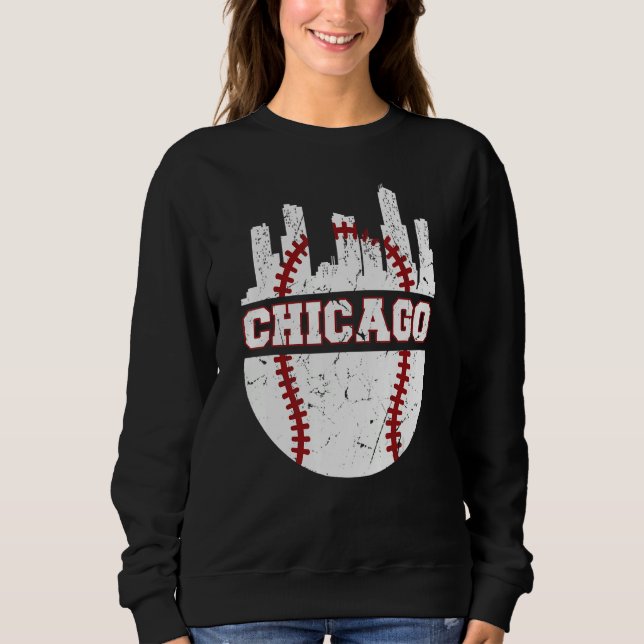 Chicago Distressed Baseball   Retro Skyline   USA T Shirt (Framsida)