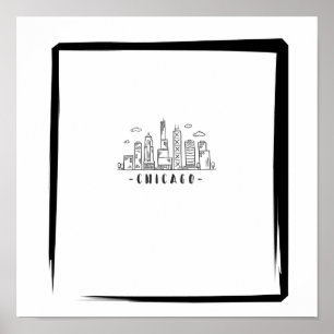 Chicago Downtown Black and White Poster