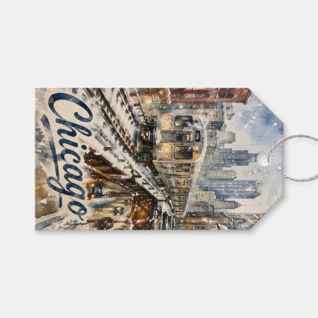 Chicago El-tåg i vintersnö Presentetikett (Framsidan (Horisontell))