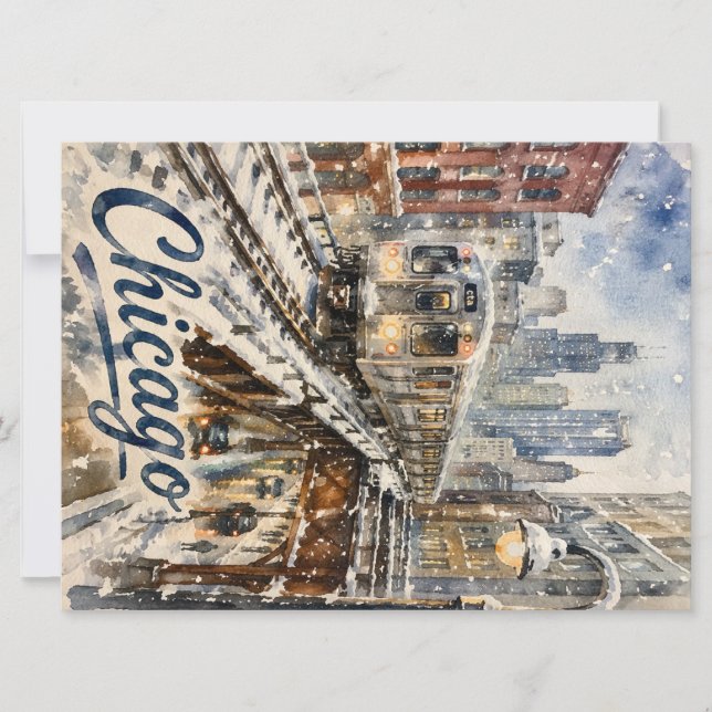 Chicago El Train in the Winter Snow Kort (Framsida)