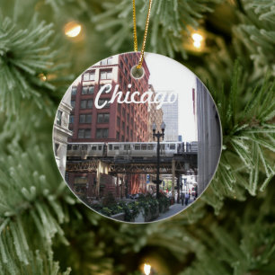 Chicago Elevated Loop Tåg Helgdag Julgransprydnad Keramik
