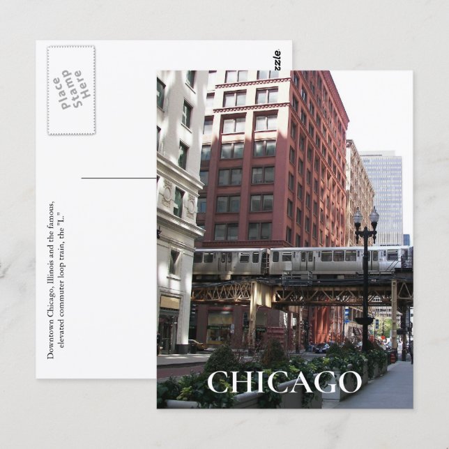 Chicago Elevated Loop Train Travel Photo Vykort (Fram/baksida)