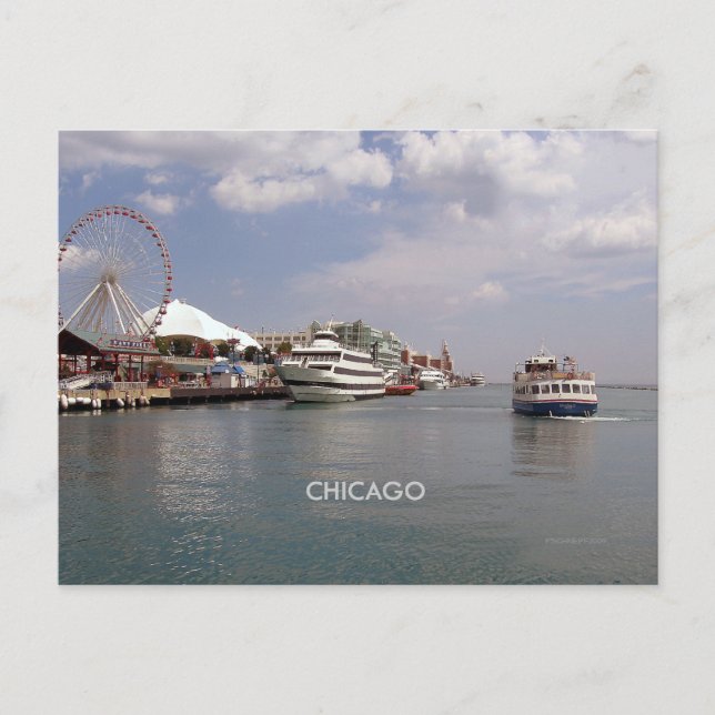 Chicago - En vy av Navy Pier Vykort (Framsida)