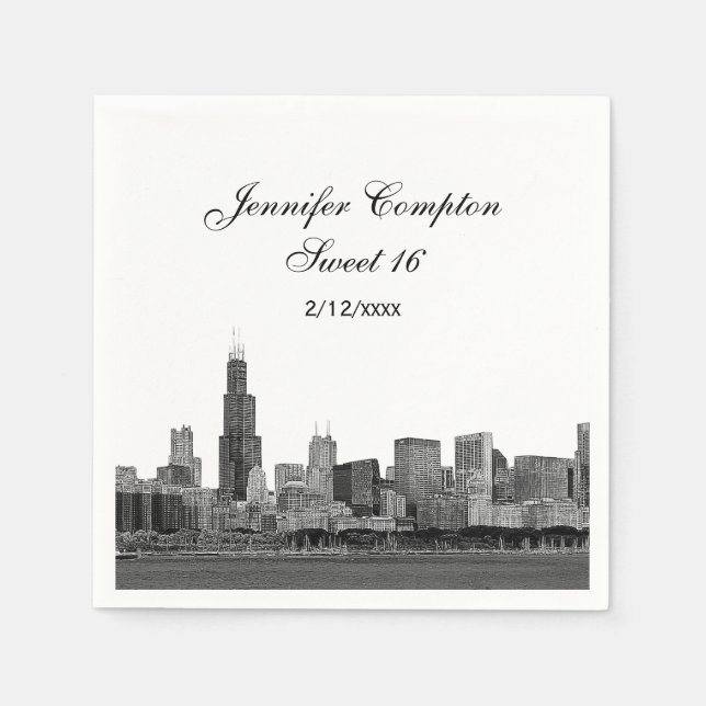 Chicago Etched look Skyline Sweet 16 Pappersservett (Framsidan)