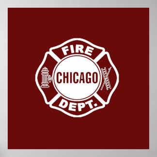 Chicago Fire Dept White Logotyp Poster