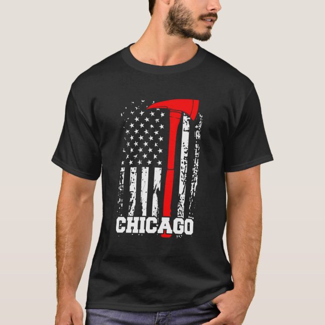 Chicago Firefighter Shirt Fireman American Flagga  T (Framsida)