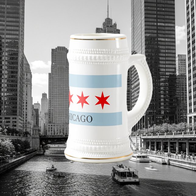 Chicago flag beer stein with custom text sejdel (Chicago flag beer stein)
