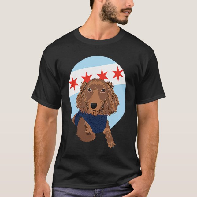 Chicago Flag Dachshund  1 T Shirt (Framsida)