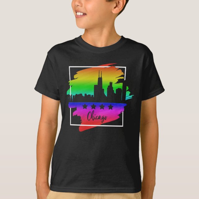 Chicago Flag Skyline LGBT Gay Pride Parade T Shirt (Framsida)