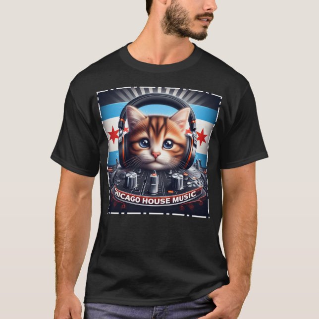 Chicago Flagga Cat House Music 002 T Shirt (Framsida)