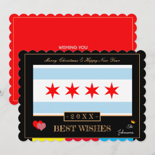 Chicago Flagga & Gott nytt år /Best Önskemål USA Julkort