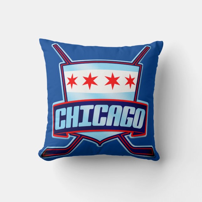 Chicago Flagga Hockey Logotyp Namn och nummer Kudde (Framsida)