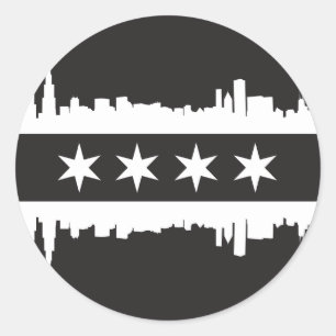 Chicago flagga/horisont i svart & vit runt klistermärke