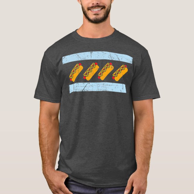 Chicago Flagga Hotdog Funny Chicago Stil Hett Hund T Shirt (Framsida)