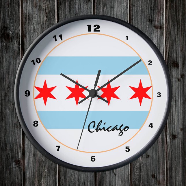 Chicago Flagga & Illinois trendig mode /design USA Rund Klocka (Skapare uppladdad)