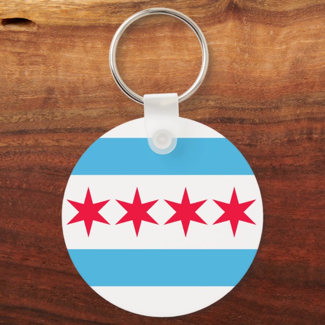 Chicago Flagga Inspired Retro City Pride Design Nyckelring (Framsida)