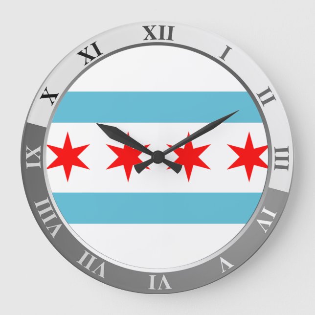 Chicago flagga Large Clock Stor Klocka (Framsida)