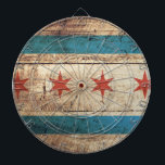 Chicago flagga på gammalt Wood korn Darttavla<br><div class="desc">Chicago flagga på gammalt Wood korn Känselförnimmelsen frigör för att ändra designen enligt dina egna preferenser. Du kan ändra designläget, riktningen, bakgrundsfärgerna och formatet. Också kan du tillfoga din egna text eller sloganuppsättningen dess stilsort, läge och format, all för att skapa den ultimat personliga gåvan för dig och dina älskade....</div>
