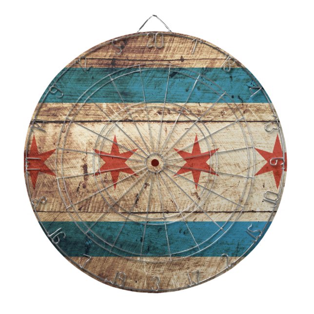 Chicago flagga på gammalt Wood korn Darttavla (Framsidan)