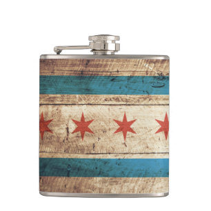 Chicago flagga på gammalt Wood korn Fickplunta