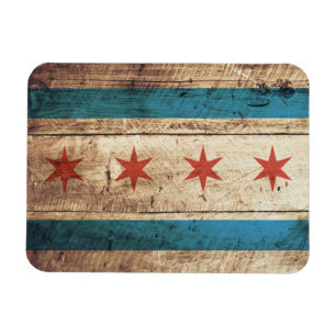 Chicago flagga på gammalt Wood korn Magnet