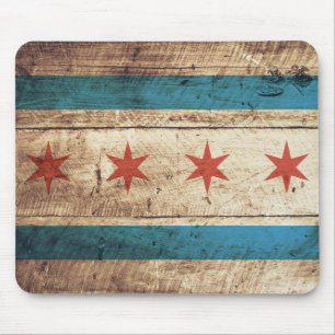 Chicago flagga på gammalt Wood korn Musmatta