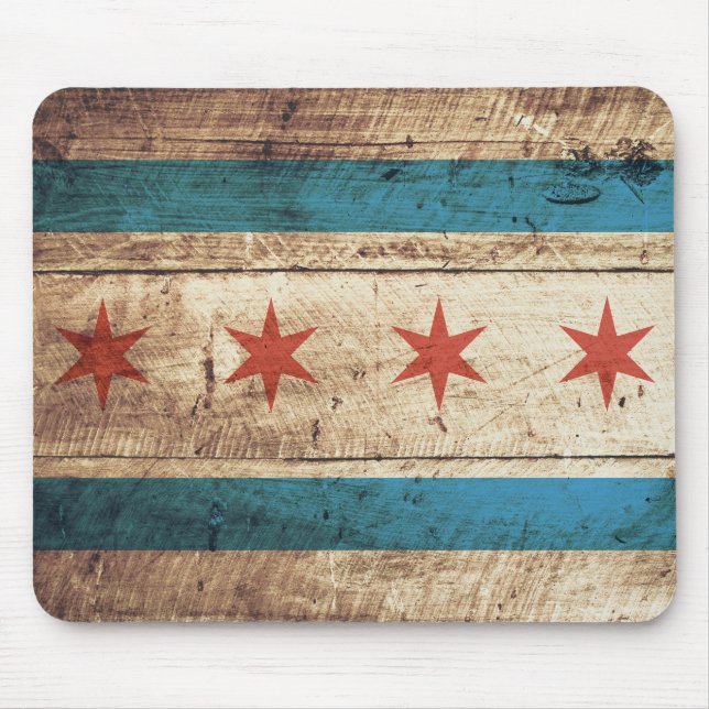 Chicago flagga på gammalt Wood korn Musmatta (Framsidan)
