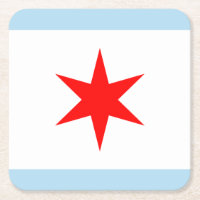 Chicago Flagga Red Star Light Blue Rand