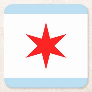 Chicago Flagga Red Star Light Blue Rand Underlägg Papper Kvadrat