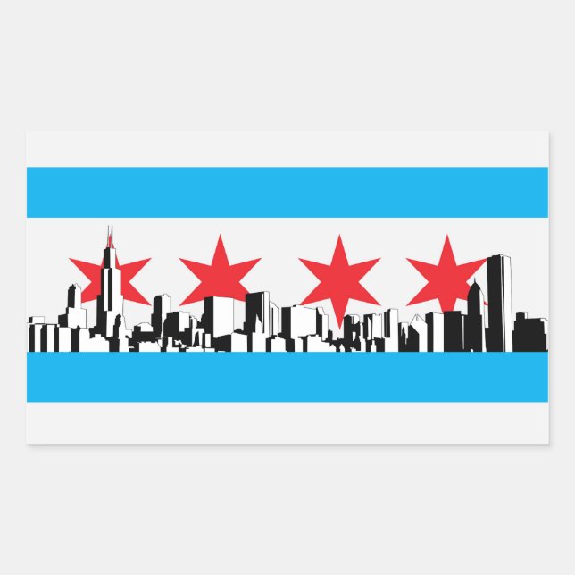 Chicago Flagga Rektangulärt Klistermärke (Framsida)