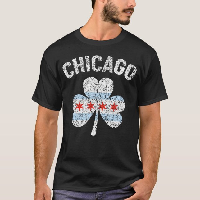Chicago Flagga Shamrock Klöver Irish Pride St Patr T Shirt (Framsida)