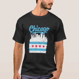 Chicago Flagga Siluett Vintage Drip Distressed USA T Shirt