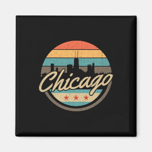Chicago Flagga Siluett Vintage Illinois Usa Minnes Magnet