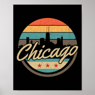 Chicago Flagga Siluett Vintage Illinois Usa Minnes Poster