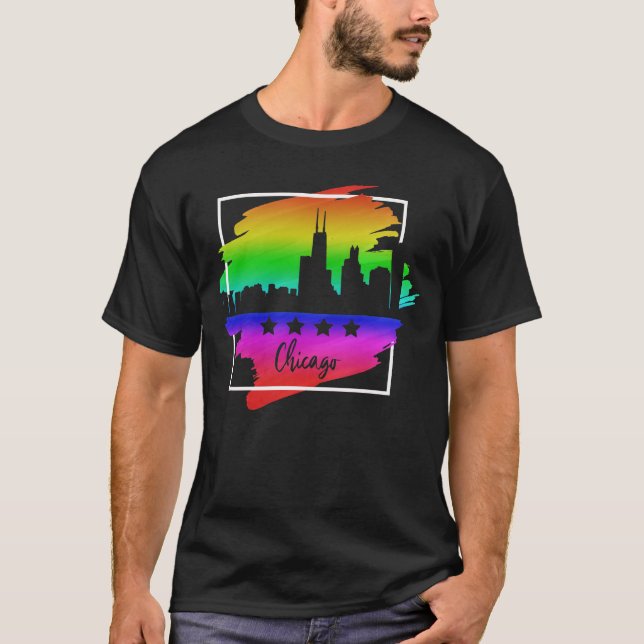 Chicago Flagga Skyline LGBT Gay pride Parad T Shirt (Framsida)