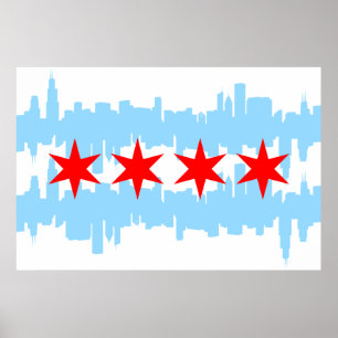 Chicago Flagga Skyline Poster